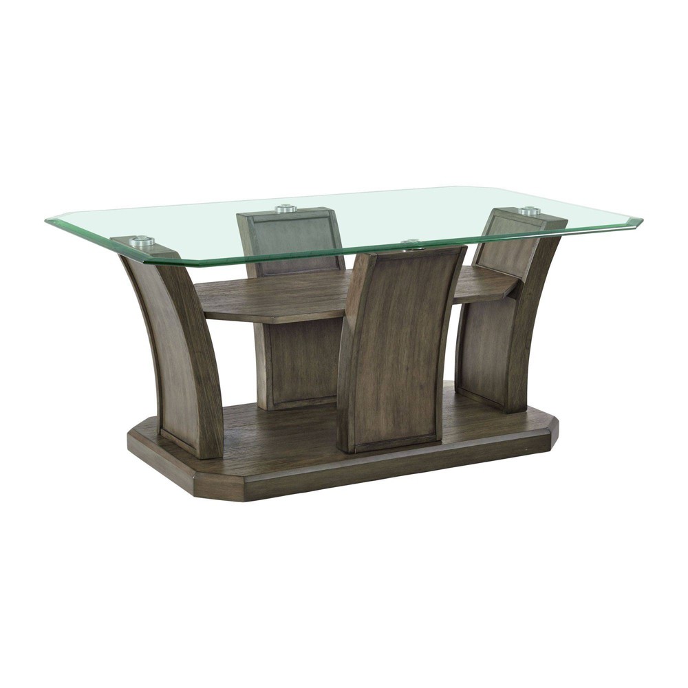 Simms Rectangular Coffee Table Gray - Picket House Furnishings: Glass Top, Pedestal Base, Chic Living Room Furniture