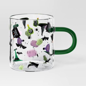 15.2 fl oz Glass Bat and Witch Hat Print Mug - Hyde and EEK! Boutique™ - 1 of 3