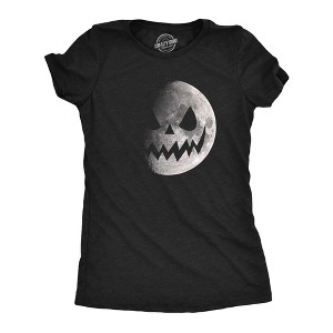 Womens Moon Jack O Lantern T Shirt Funny Scary Lunar Phases Scary Face Tee For Ladies - Crazy Dog Women's T Shirt - 1 of 4