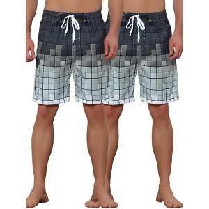Lars Amadeus Men's Hawaiian Drawstring Waist Color Block Plaid Board Shorts 2 Packs - 1 of 4