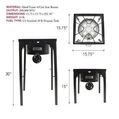 GasOne Propane Single Burner Outdoor Brewing Burner with Adjustable Height 0-20PSI High Pressure Regulator and Hose Perfect for Maple Syrup Prep Black