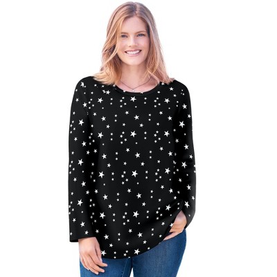 Woman Within Perfect Printed Long-Sleeve Crewneck Tee