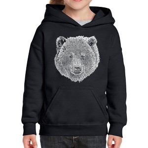 LA Pop Art Girl's Word Art Hooded Sweatshirt - Bear Face - 1 of 4