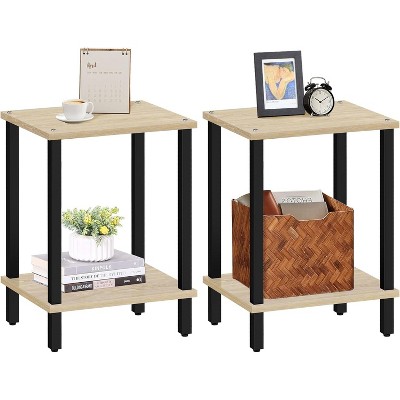 Table, Set of 2, Side Table, Nightstand, 2-Tier Storage Shelf, Sofa Table for Small Space, Living Room, Bed Room