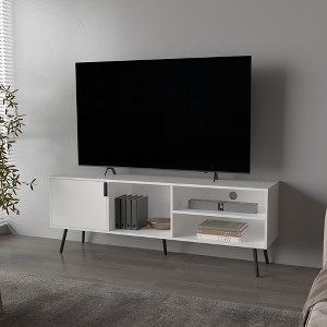 63" Melamine Multistorage TV Stand with Door, Open Storage, Conical Legs, and Scratch-Resistant Surface for Living Room and Bedroom - 1 of 4