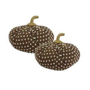 NAYSAYE Set of 2 Brown Fabric Pumpkins Ornament Holiday Decor with White Dot Pattern for Festival Display, Brown and White, 16"*12"*12" - 1 of 4