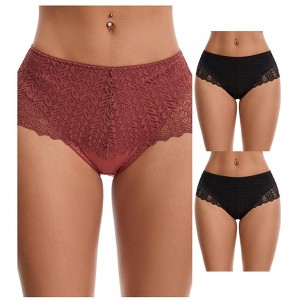 INSPIRE CHIC 3 Packs Women's Mid Rise Breathable Soft Lace Overlay Underwear Seamless Hipster Briefs - 1 of 4
