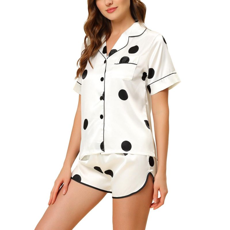 cheibear Women's Silky Satin Nightwear with Shorts Lounge Polka Dots Pajama Set, 2 of 6