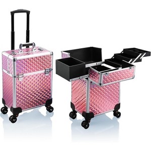 Fmeida Stagiant Rolling Makeup Train Case Large Storage Cosmetic Trolley 4 Tray with Sliding Rail Removable Middle Layer - 1 of 4