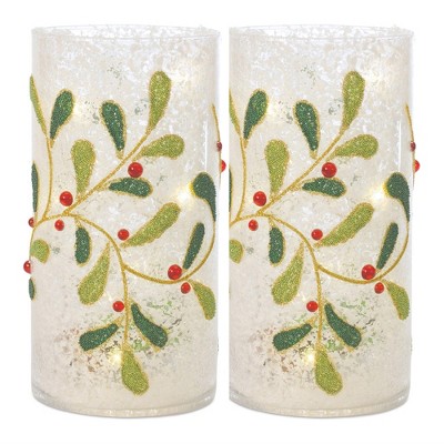 Melrose Beaded Mistletoe Candle Holder (Set of 2)