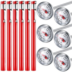 Itopfox 6 Pcs Stainless Steel Kitchen Thermometer with Long Stem for Oven Probe Meat Grill BBQ Cooking Chocolate Water Milk Frothing (Red) - 1 of 4