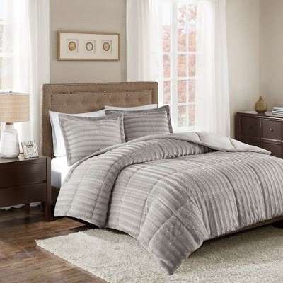 Sapphtopaz 3-Peice Faux Fur Comforter Set, All-Over Pleated Fur Bedding Set with Matching Shams, Hypoallergenic Polyester, OEKO-TEX Certified