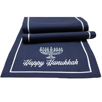 14" x 72" "Happy Hanukkah" Table Runner Velvet Navy - Threshold™