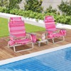 Tangkula 2PCS Folding Backpack Lay Flat Beach Chairs Table Set 5-Position Outdoor Reclining Chair Hot Pink - 3 of 4