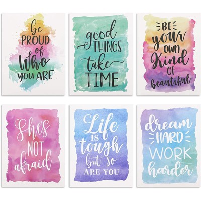 Paper Junkie 12 Pack Watercolor Pocket Folders with Inspirational Quotes, Cute Folders for School, Letter Size