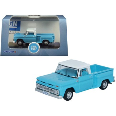 1965 Chevrolet C10 Stepside Pickup Truck Light Blue with White Top 1/87 (HO) Scale Diecast Model Car by Oxford Diecast