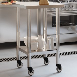 vidaXL Kitchen Work Table with Wheels 21.7"x21.7"x33.5" Stainless Steel - 1 of 4