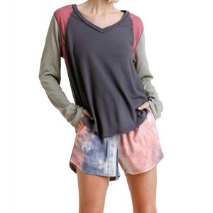 Women's Raw Edge Color Block Top - umgee - 1 of 3