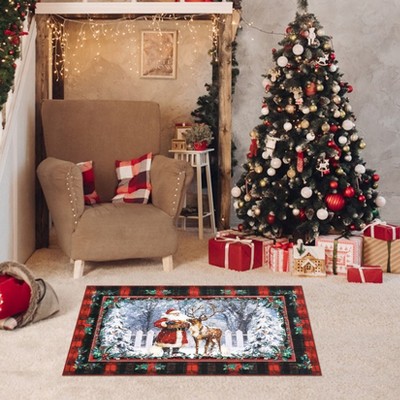 Indoor Christmas Rugs for Entryway Washable Non-Slip Winter Holiday Decor Christmas Tree Santa Claus Area Rug For Kitchen