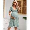 Coolmee Women Summer Maternity Mini Dress Sweetheart Neck Puff Sleeve Ruffle Baby Shower/Photoshoot Short Dress - 4 of 4
