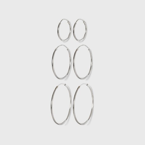 Sterling Silver Trio Endless Hoop Earring Set 3pc - Silver