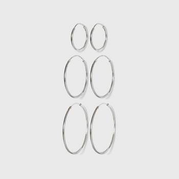 Women's Sterling Silver Small, Medium and Large Hoop Earring Set 3pc - Silver