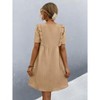 Women Short Sleeve Ruffle Mini Dress Smocked High Waist Pleated Dress V Neck Textured Dress Front Tie Detail Dress Summer Casual Dress - 2 of 4