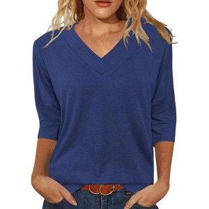 Tops for Women Summer Fall Shirts Basic 3/4 Sleeve Tees V Neck Tunics Casual Dressy Blouses - 1 of 3