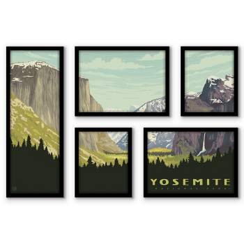 Americanflat Yosemite National Park Valley 5 Piece Grid Wall Art Room Decor Set - Landscape botanical Modern Home Decor Wall Prints
