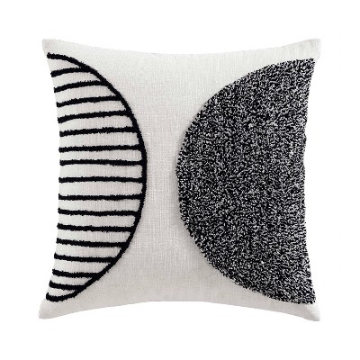 20"x20" Oversize Graham Square Throw Pillow White/Black - Brielle Home: Cotton Tufted, Indoor Geometric Design, Zippered