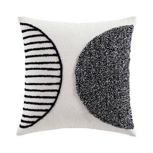 20"x20" Oversize Graham Square Throw Pillow White/Black - Brielle Home: Cotton Tufted, Indoor Geometric Design, Zippered - 1 of 4