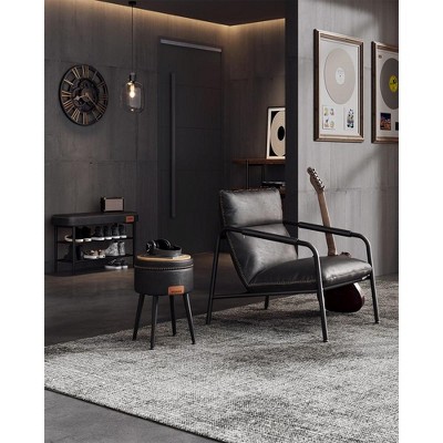 Black Faux Leather Armchair with Metal Frame