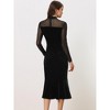 Allegra K Women's Bodycon Elegant Velvet Sheer Mesh Mock Neck Midi Cocktail Dresses - 3 of 4