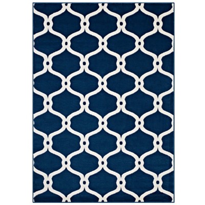 Modway Beltara Chain Link Transitional Trellis 8x10 Area Rug - Moroccan Blue and Ivory,  100% Soft Heat-Set Polypropylene ,  Tight Low Pile Weave