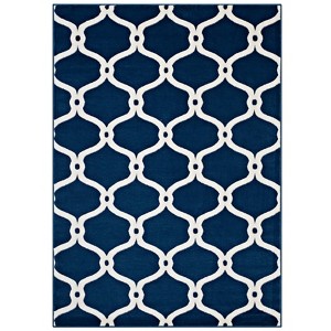 Modway Beltara Chain Link Transitional Trellis 8x10 Area Rug - Moroccan Blue and Ivory,  100% Soft Heat-Set Polypropylene ,  Tight Low Pile Weave - 1 of 4