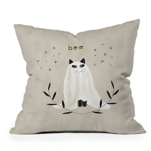 Hello Twiggs Halloween Ghost Cat Square Throw Pillow Tan - Deny Designs - 1 of 4