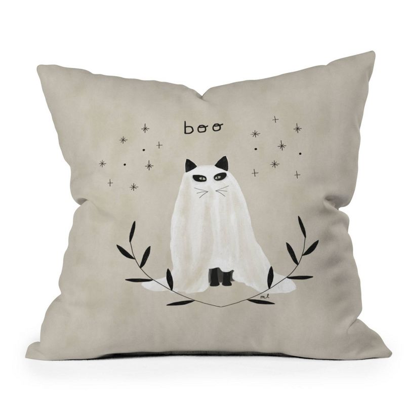 Hello Twiggs Halloween Ghost Cat Square Throw Pillow Tan - Deny Designs, 1 of 6