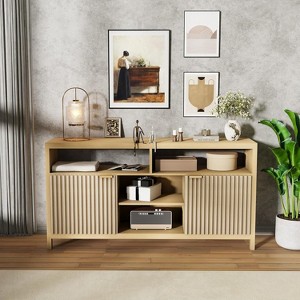 Acekool Fluted TV Stand for 65" TVs, Mid-Century Modern Media Console with Adjustable Shelves, Slim Farmhouse Entertainment Cabinet - 1 of 4