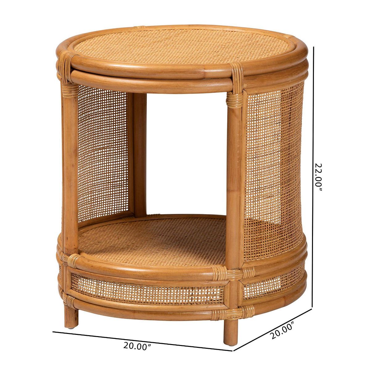 bali & pari Louis Rattan End Table Light Honey: No Assembly, Round Wicker Side - thumbnail 10