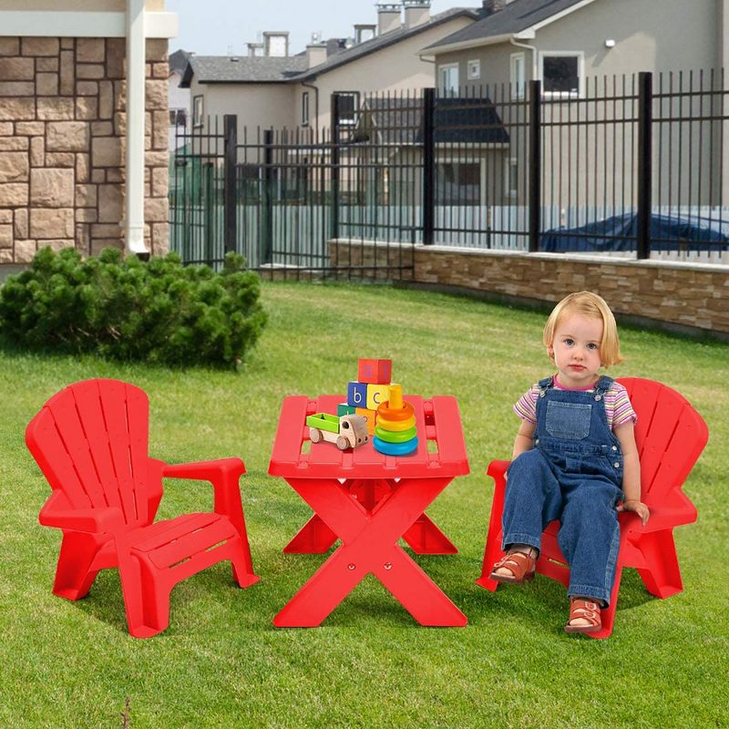Plastic Children Kids Table & Chair Set 3-Piece Play Furniture In/Outdoor Red, 5 of 9