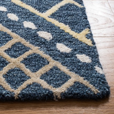 Blue and Yellow Hand-Tufted Wool Square Rug