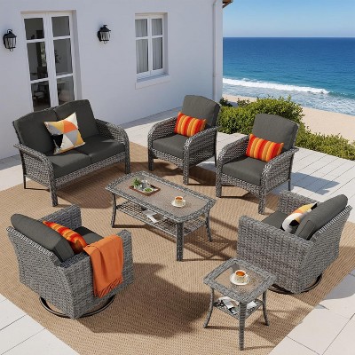 XIZZI Outdoor Wicker Sofa Set with Optional Swivel Chairs, 3.5" Cushions 5 Colors (Gray, Black, Navy, etc.), All-Weather Rattan, Modular 2-7 Pieces