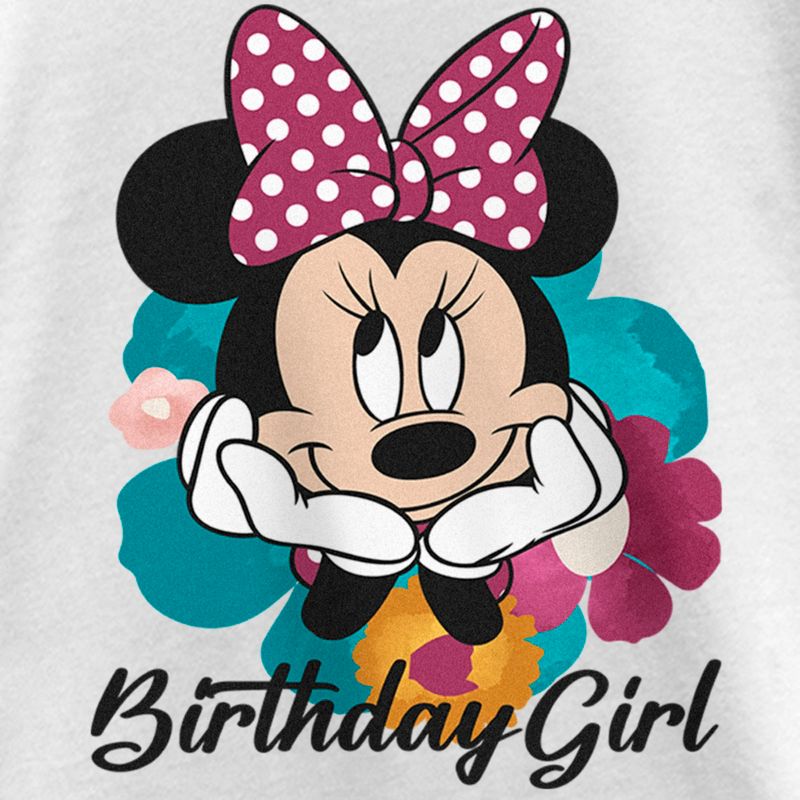 Girl's Minnie Mouse Birthday Girl Flowers T-Shirt, 2 of 5