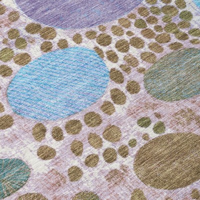 Khaki Blue And Purple Geometric Washable Indoor Outdoor Area Rug