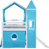 Full Loft Bed w/Slide & Curtains&Tower,Wood Castle Low Loft Bed Frame w/Tent,Wood Playhouse Bed w/roof,Windows&Fence Shaped Guardrails for Kids - 4 of 4