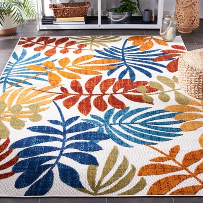 Cabana Floral Red Synthetic 4' Square Easy-Care Area Rug