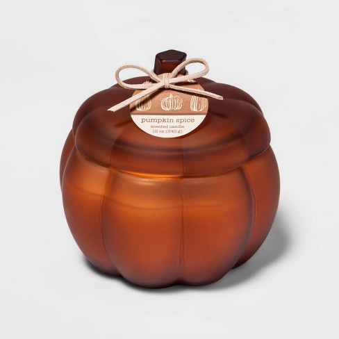 12oz Lidded Frosted Glass Pumpkin Jar 2-Wick Pumpkin Spice Candle