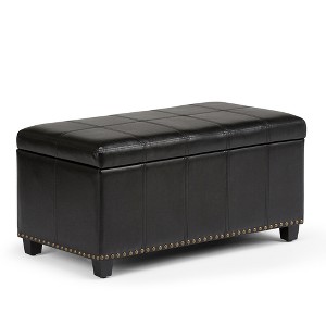 Megan Storage Ottoman Bench Midnight Black Faux Leather - Wyndenhall