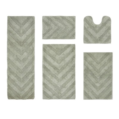 Hugo 5-Piece Bath Rug Set 100% Premium Cotton Tufted Chevron Pattern Bathmats for Bathroom, Super Soft Absorbent Machine Washable