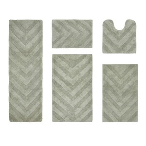 Hugo 5-Piece Bath Rug Set 100% Premium Cotton Tufted Chevron Pattern Bathmats for Bathroom, Super Soft Absorbent Machine Washable - 1 of 4